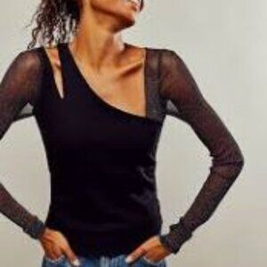 NWOT Free People Janelle Top Black Sparkle